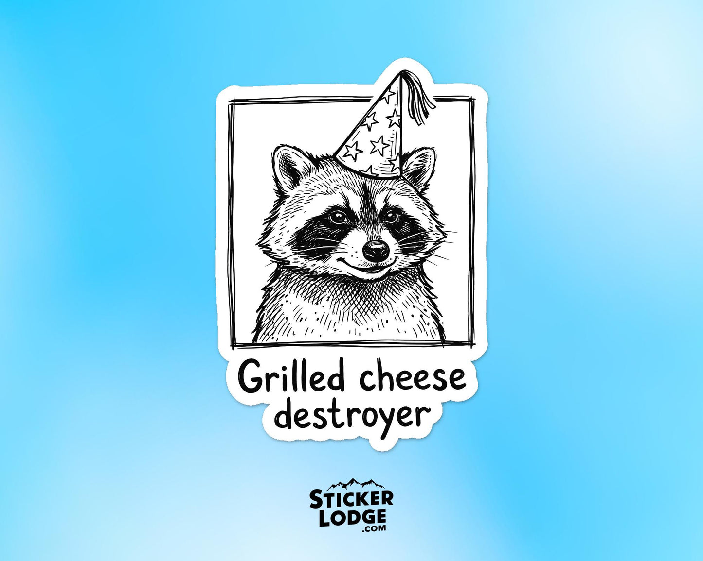 Grilled Cheese Destroyer Raccoon Vinyl Sticker | Sticker Lodge