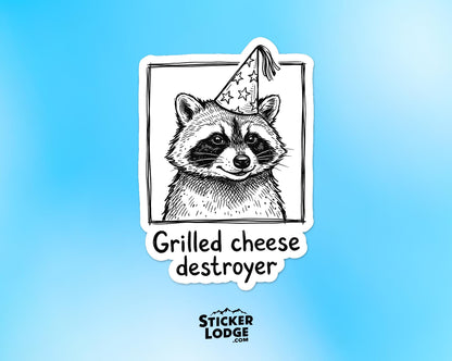 Grilled Cheese Destroyer Raccoon Vinyl Sticker | Sticker Lodge