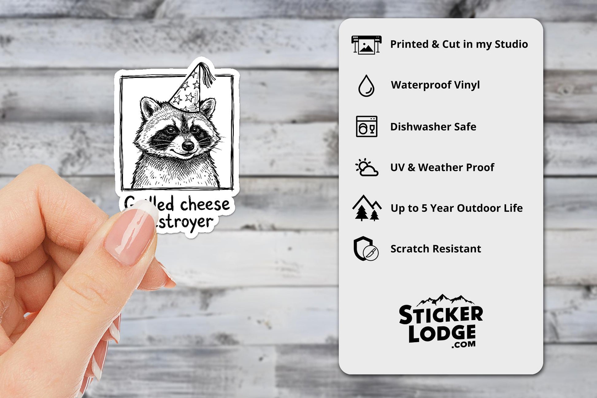 Grilled Cheese Destroyer Raccoon Vinyl Sticker | Sticker Lodge