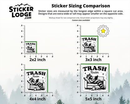 Trash Reader Raccoon Vinyl Sticker | Sticker Lodge