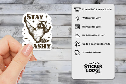 Stay Trashy Raccoon Vinyl Sticker | Sticker Lodge