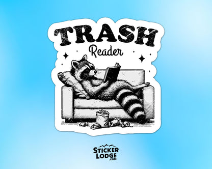 Trash Reader Raccoon Vinyl Sticker | Sticker Lodge