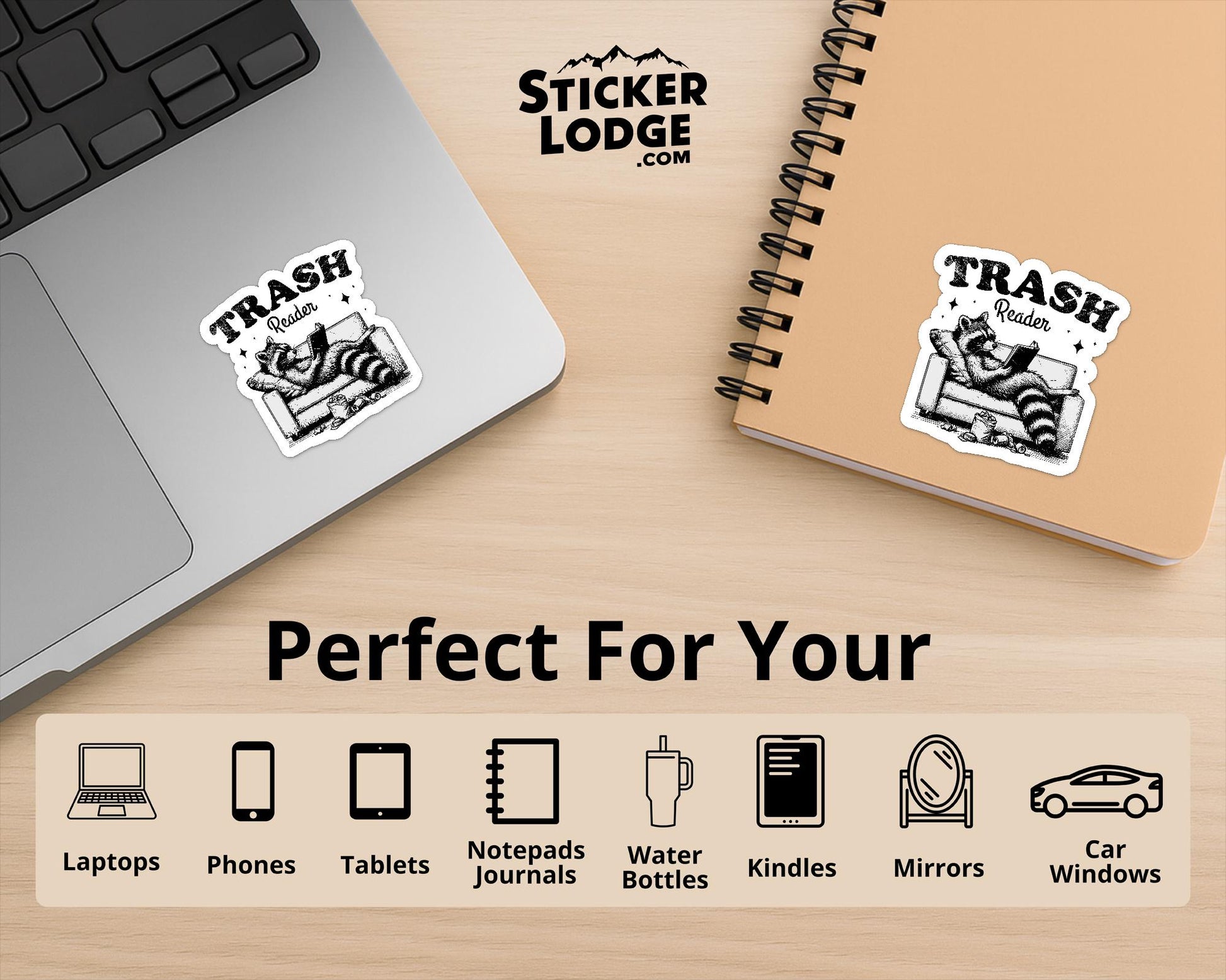 Trash Reader Raccoon Vinyl Sticker | Sticker Lodge