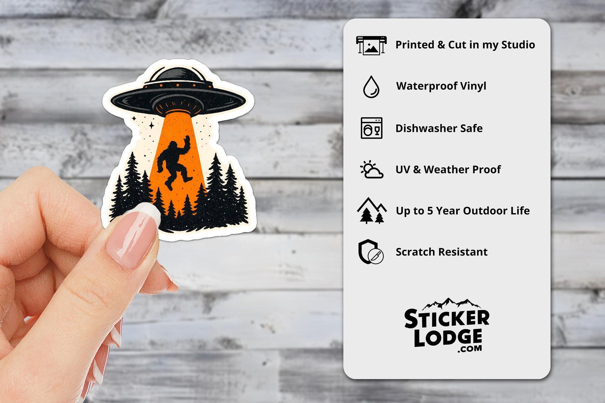 Alien UFO Bigfoot Vinyl Sticker | Sticker Lodge