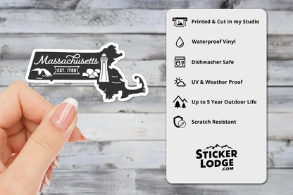 Vintage Massachusetts State Vinyl Sticker | Sticker Lodge